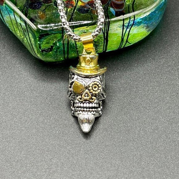 Day of the Dead Sugar Skull Skeleton Gambler Top Hat Necklace / Pendant #867 - Picture 12 of 15